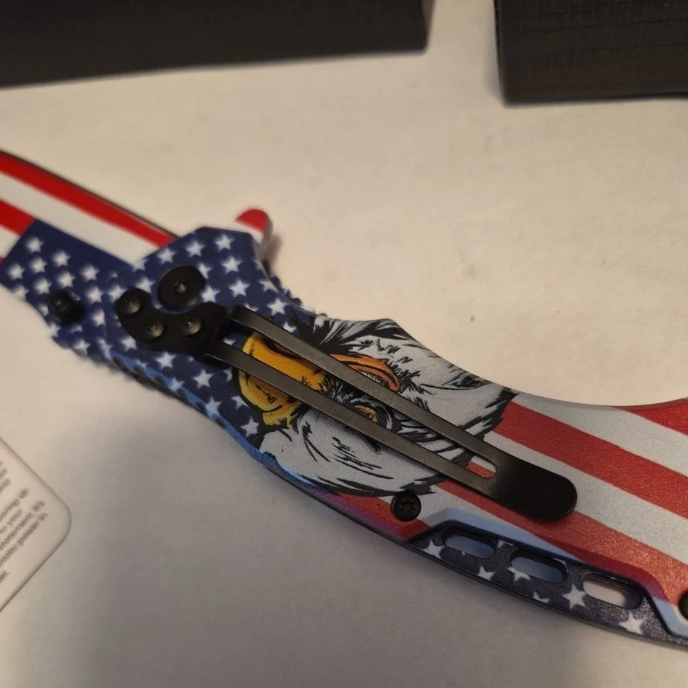 PatriotAddict USA Eagle Knife Tactical Folding Drop Point Red White Blue